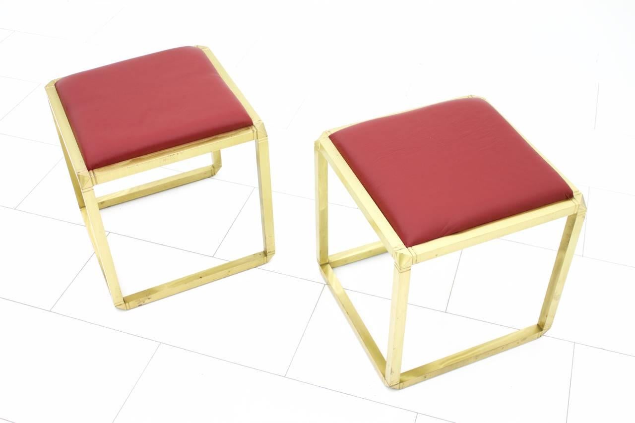 Pair of Rare Stools by Marzio Cecchi, Italy 1970s, Brass and Leather In Good Condition In Frankfurt / Dreieich, DE