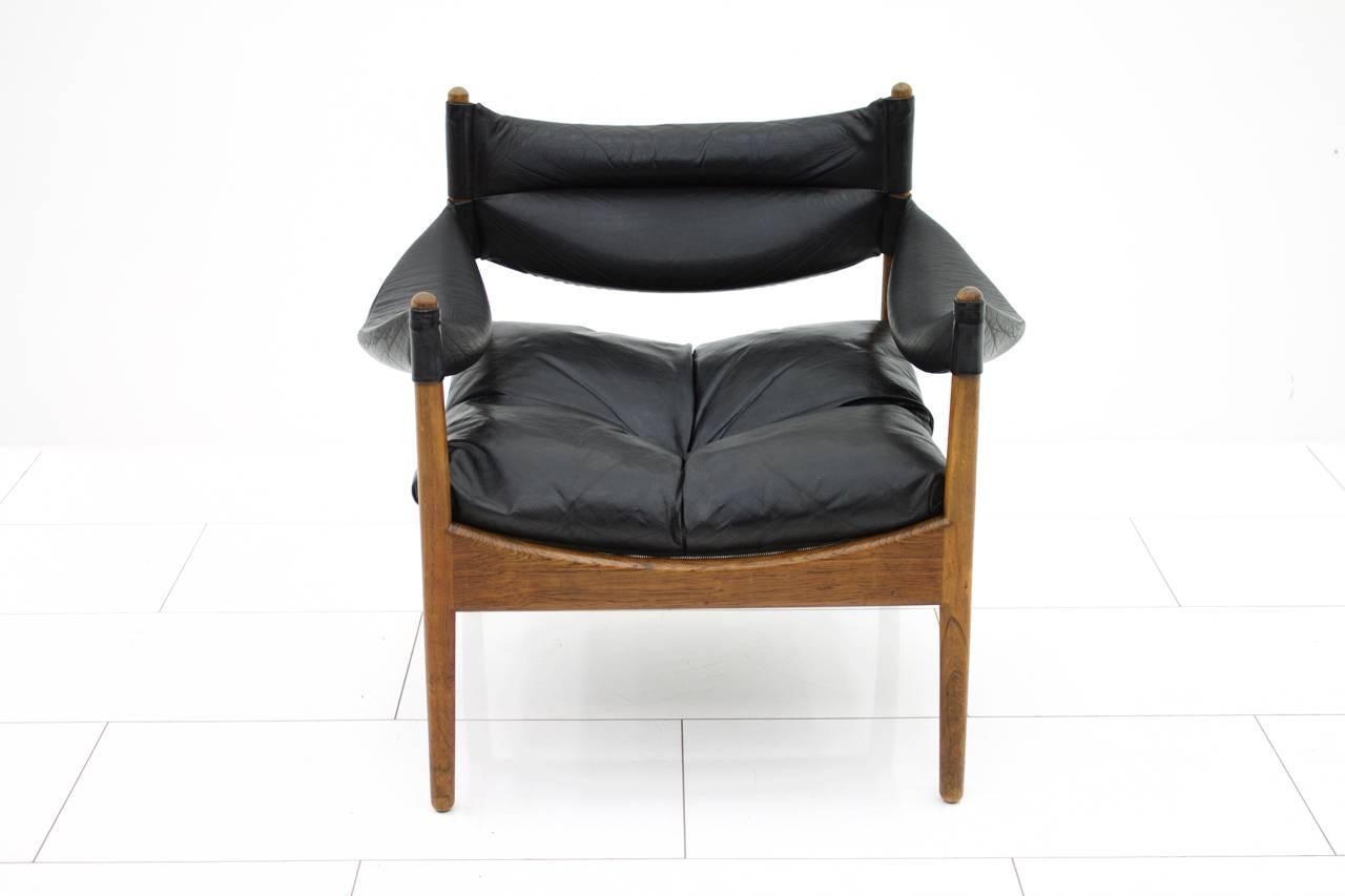 Scandinavian Modern Rosewood and Leather Easy Chair by Kristian Vedel, Denmark, 1963