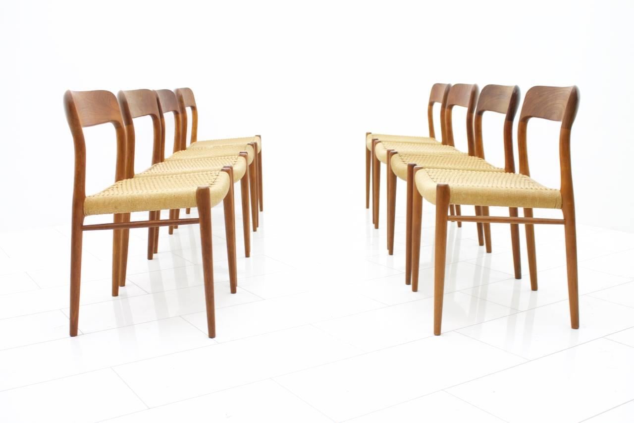 Scandinavian Modern Set of Eight Niels O Møller Teakwood Chairs Mod 75, Denmark