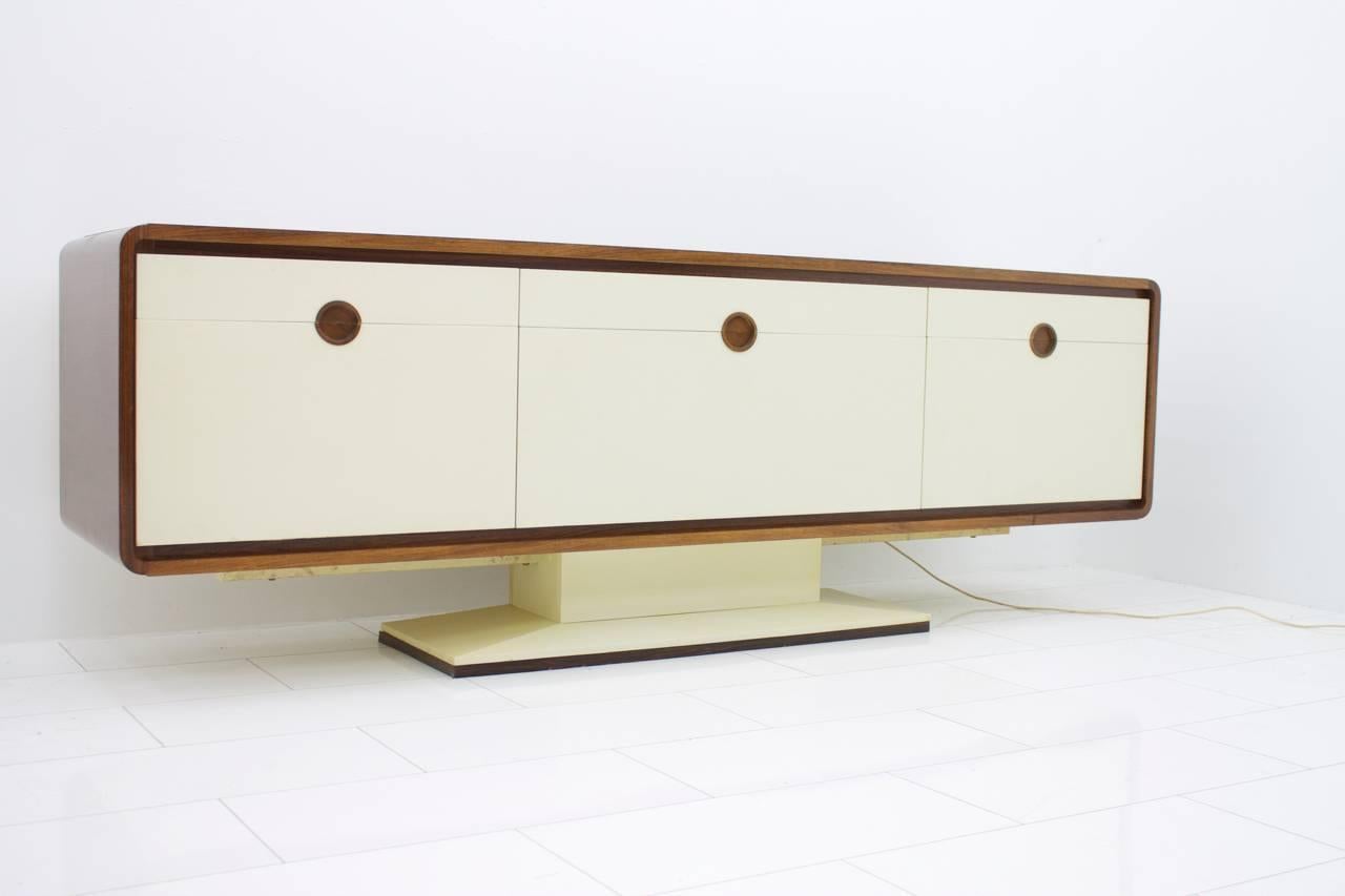 Mid-Century Modern Sideboard with an Electric Mirrored Bar 1970s, James Bond 007 For Sale