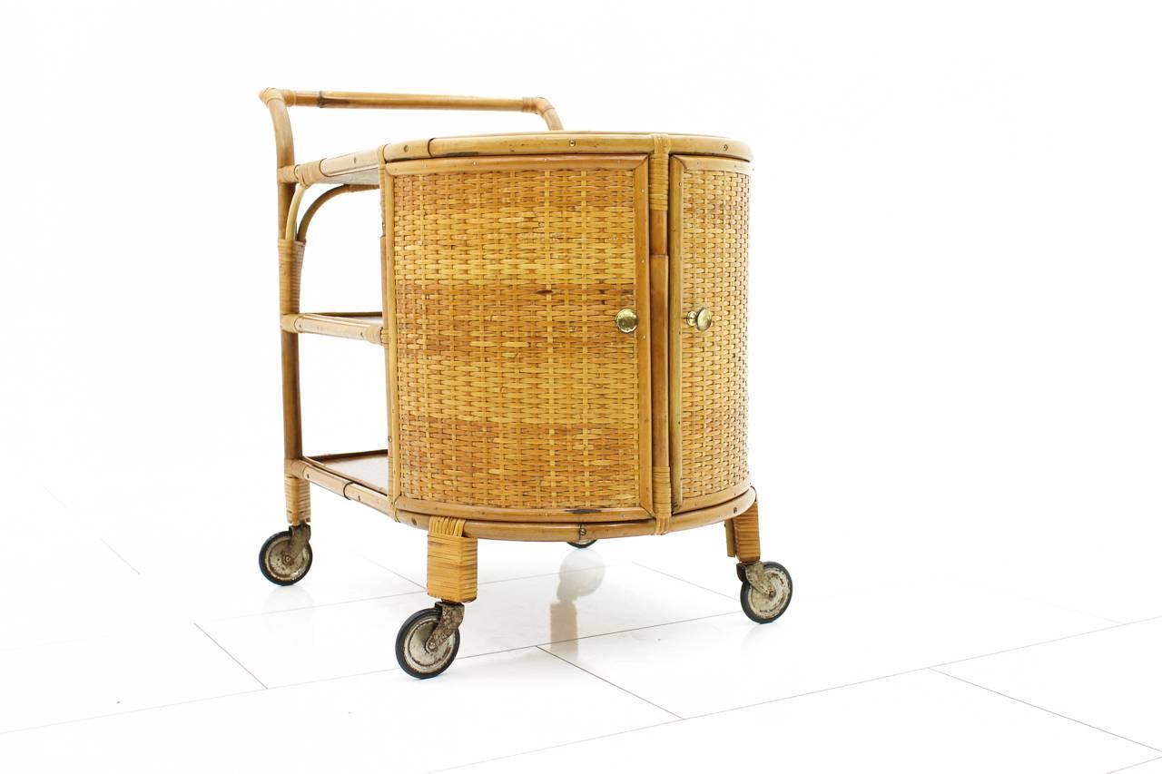 Bamboo and Cane Bar Trolley, Germany, 1950s For Sale 2