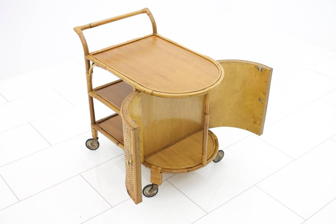 Bamboo and Cane Bar Trolley, Germany, 1950s For Sale 1