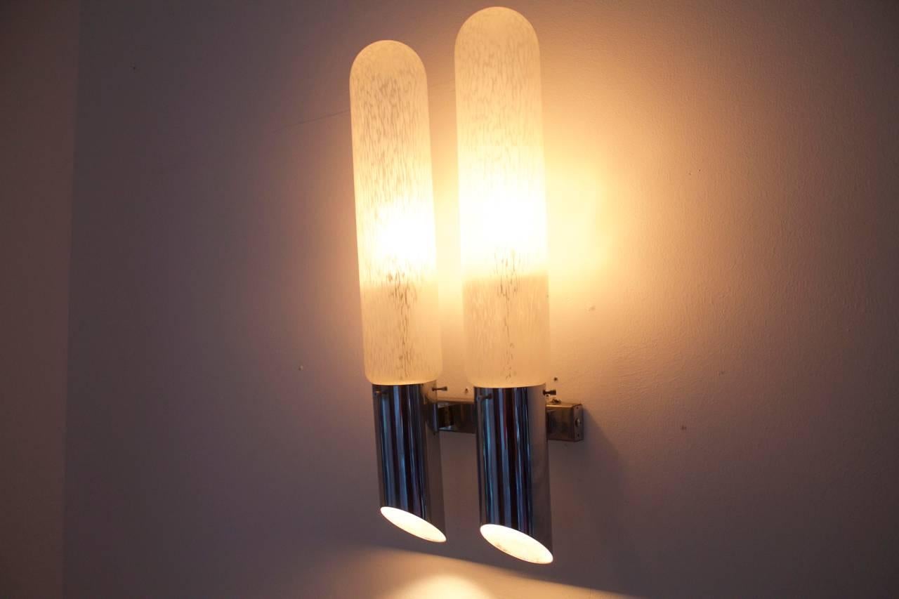 Metal Carlo Nason Single Wall Sconce, Chrome and Glass by Mazzega, Italy, 1960s For Sale