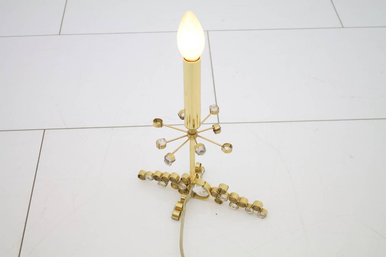 Mid-20th Century Palwa Table Lamp with Crystal Glass and Gilded Brass Germany, 1960s For Sale