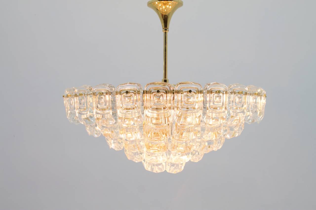 Mid-Century Modern Large Five Tiers Gilded Glass Chandelier, 1960s For Sale