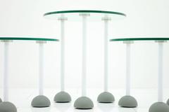 Set of Three Glass Tables with Wheels, Memphis, 1987