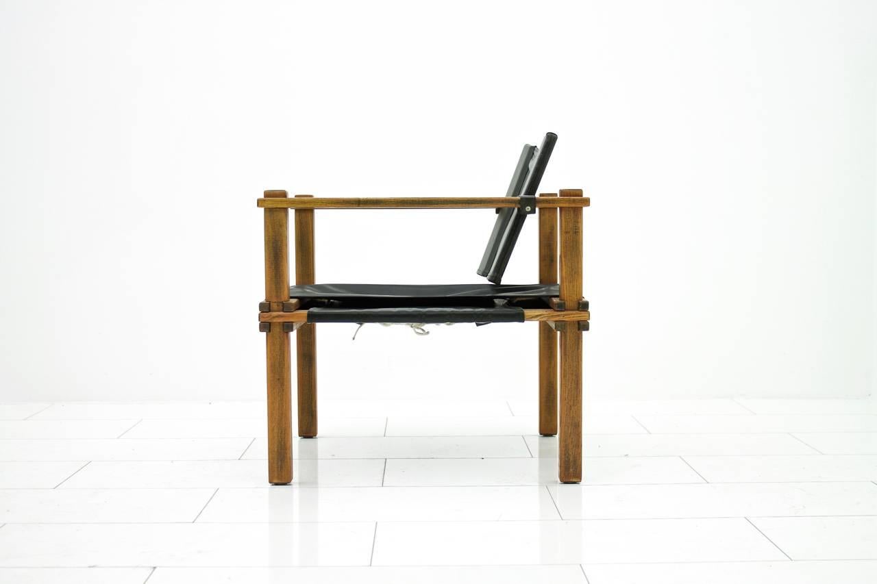 Safari Lounge Chair in Oak and Leather by Gerd Lange, Germany In Good Condition For Sale In Frankfurt / Dreieich, DE