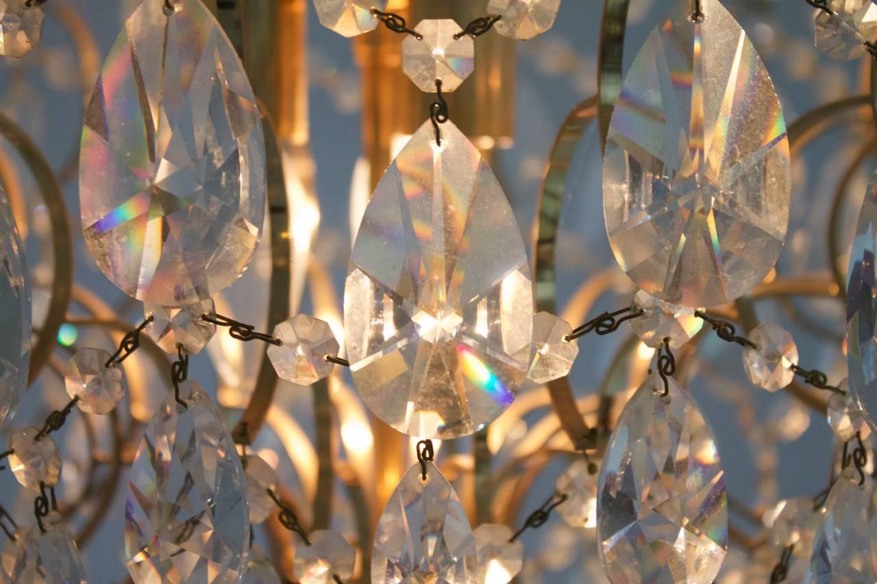 European Swarovski Crystal Glass and Gold Chandelier, 1970s For Sale