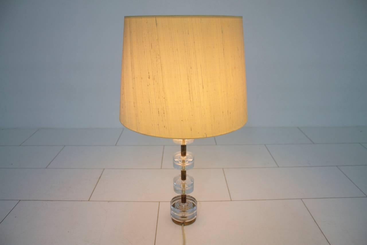 Swedish Brass and Glass Table Lamp by Luxus Sweden, circa 1960s For Sale
