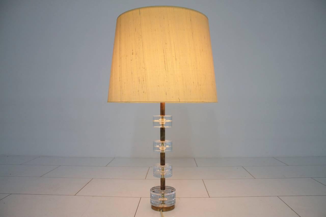 Mid-20th Century Brass and Glass Table Lamp by Luxus Sweden, circa 1960s For Sale