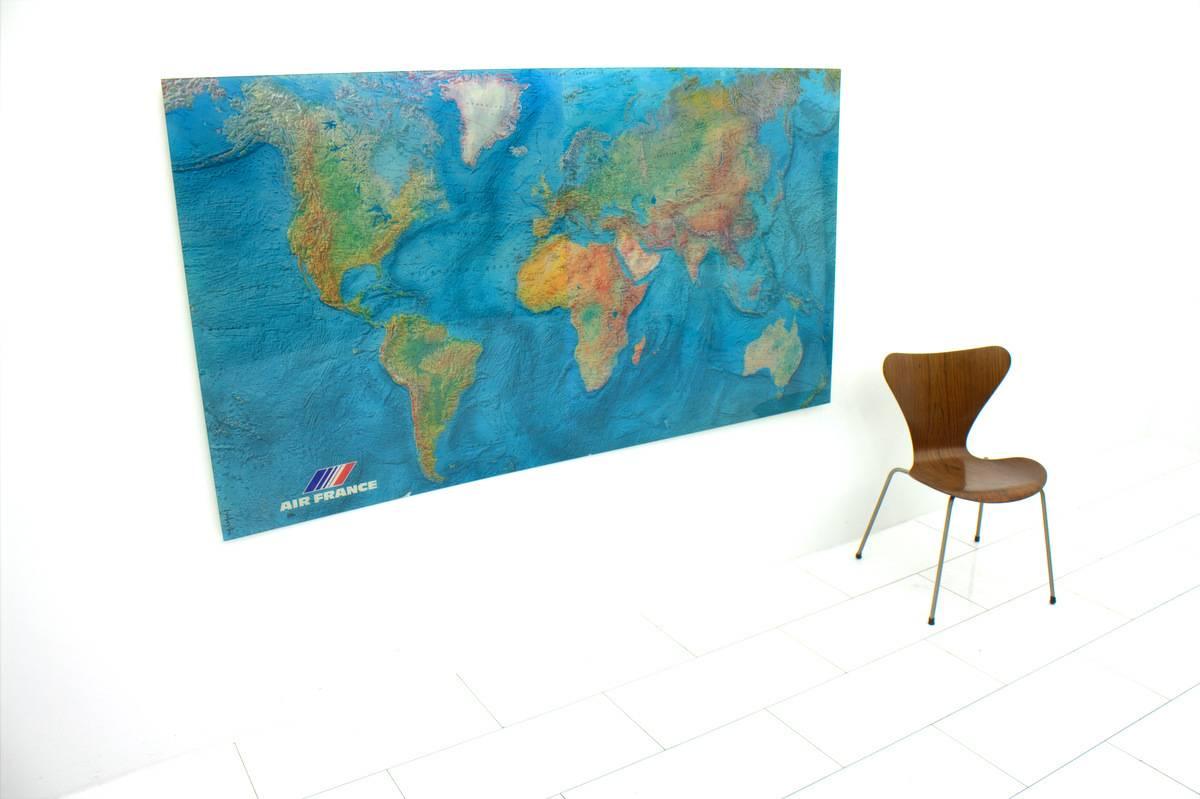 Large Air France Map on Acrylic by M. Morel, 1980 For Sale 1