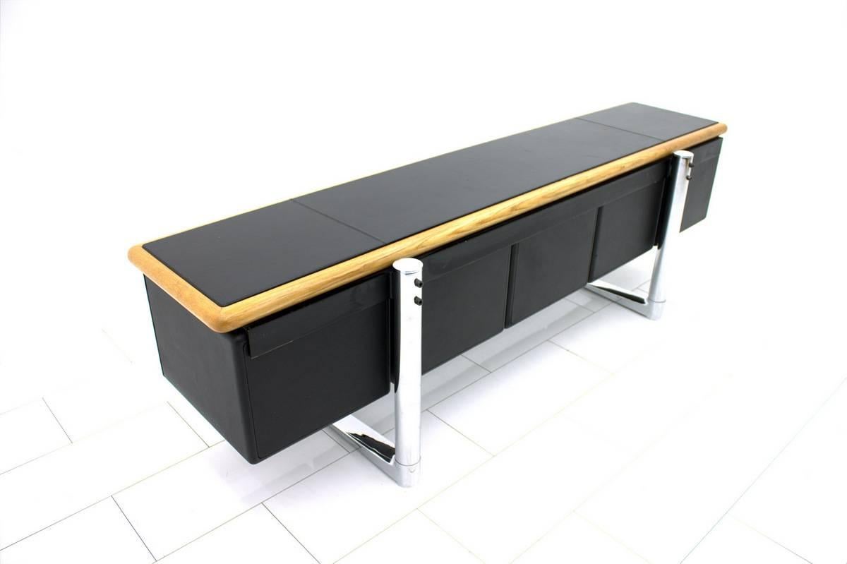 Metal Warren Platner Black Leather Floating Sideboard with Chrome Legs Knoll Int