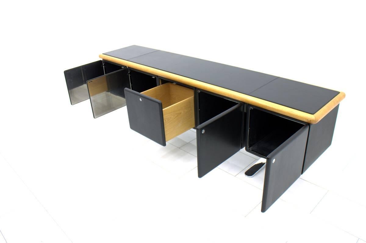 American Warren Platner Black Leather Floating Sideboard with Chrome Legs Knoll Int