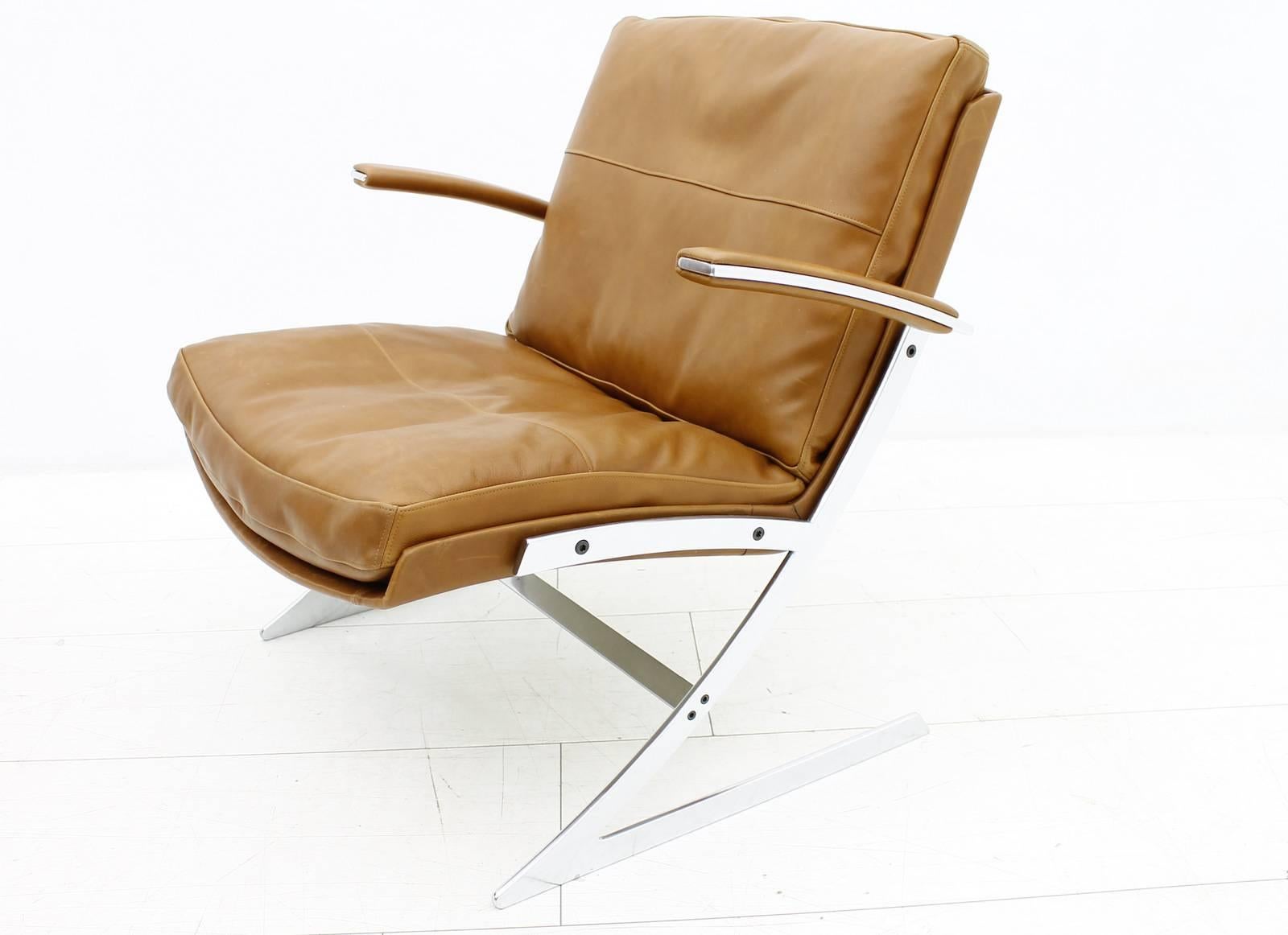 Danish Lounge Chair in Leather and Steel by Preben Fabricius for Arnold Exclusiv, 1972