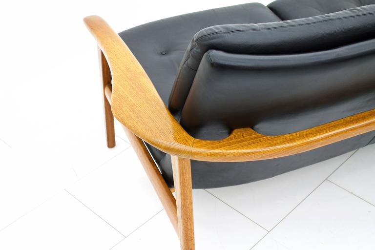 Scandinavian Modern Leather And Teak Wood Sofa 1960s