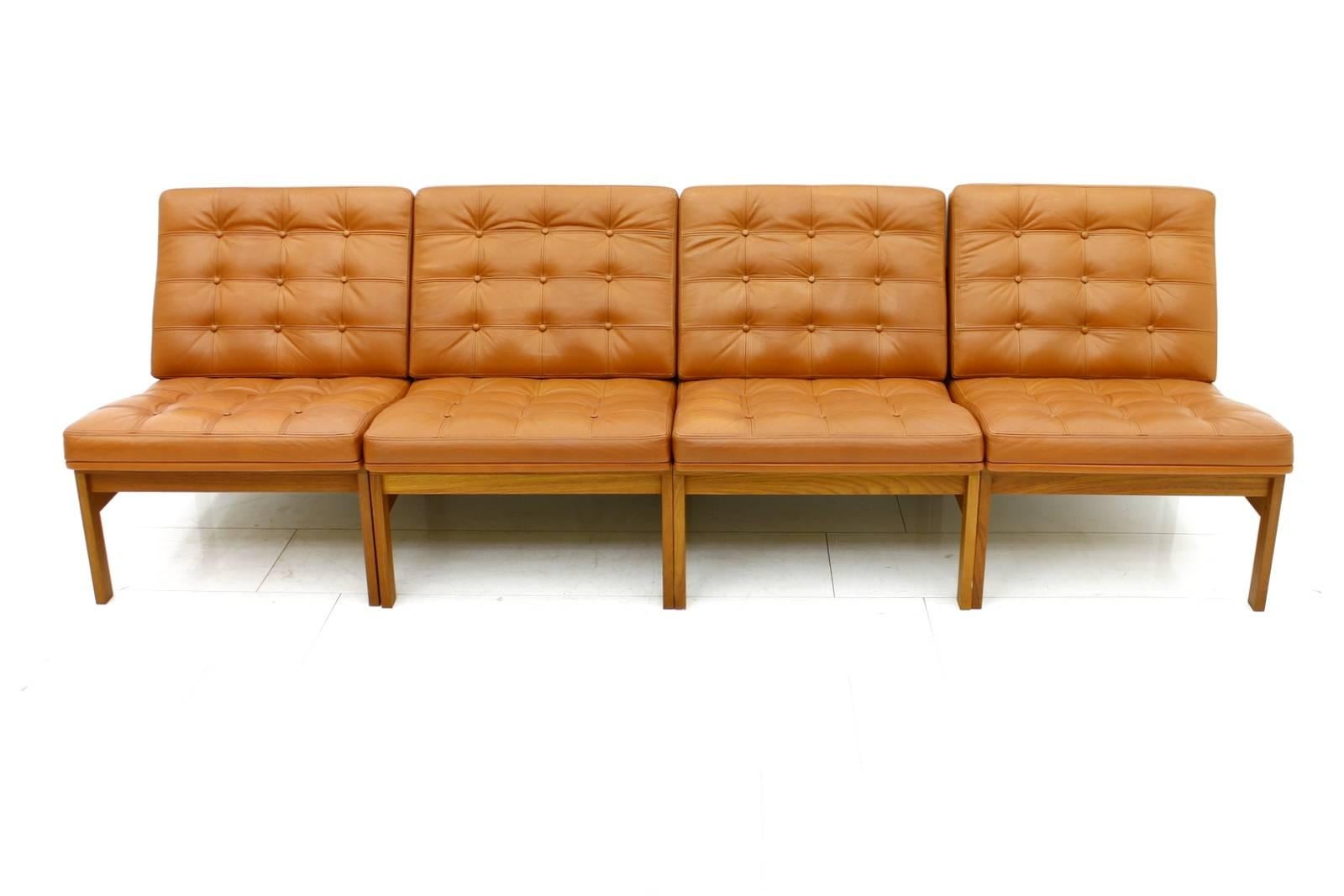 Leather Set of Four Lounge Chairs by France and Son, Denmark, 1962 For Sale