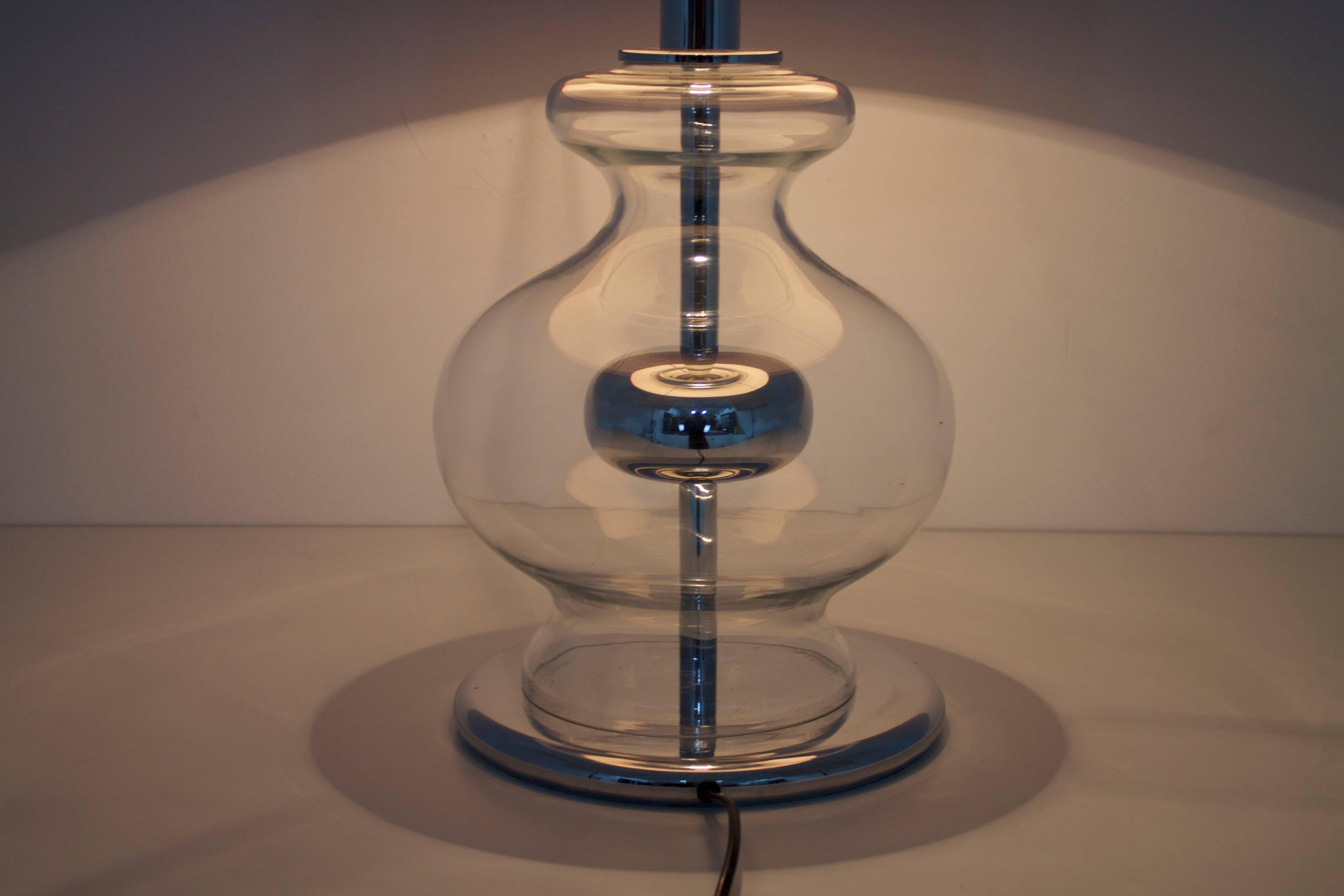 German Large Glass and Chrom Table Lamp by Richard Essig, 1970s For Sale