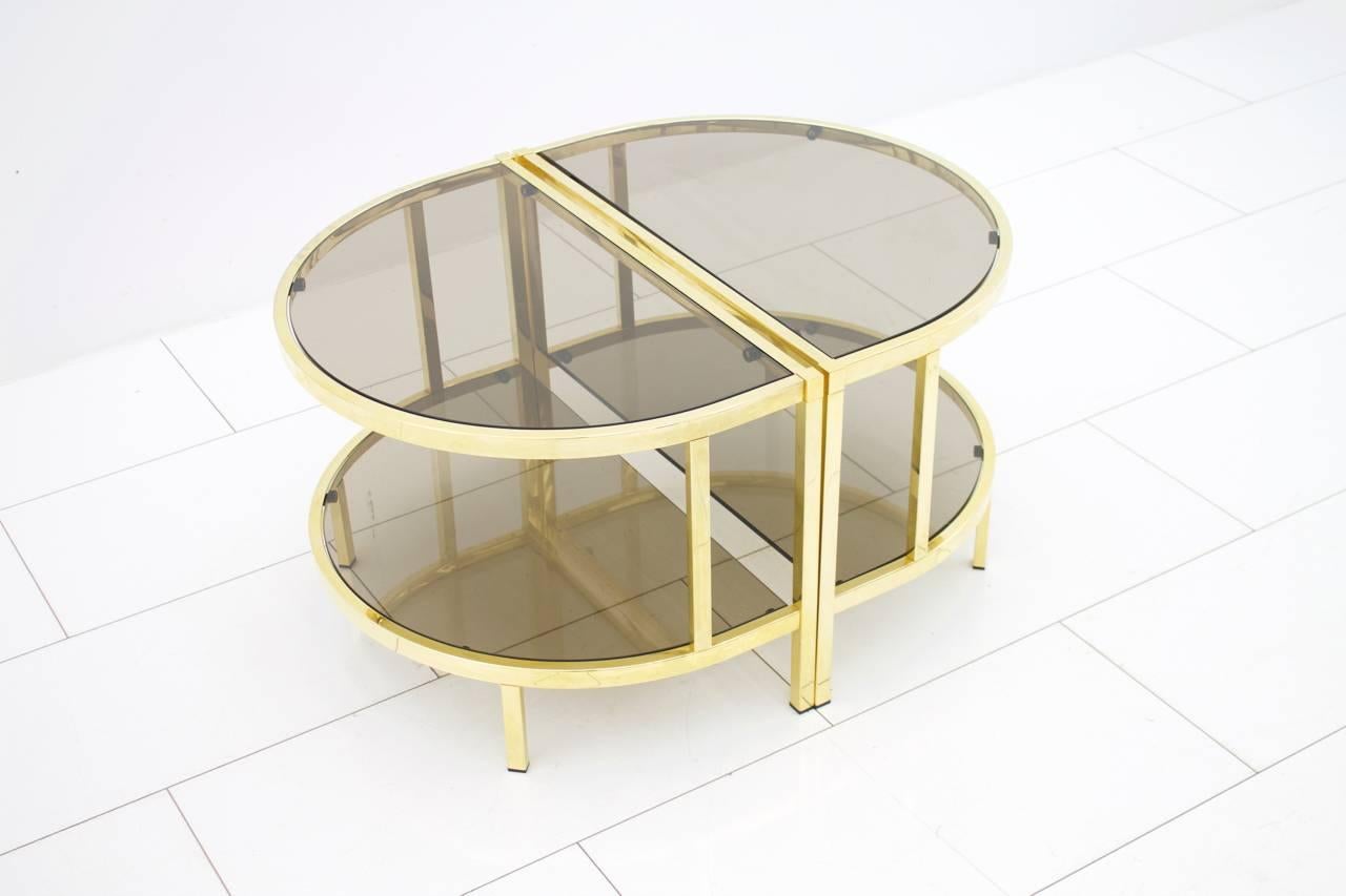 European Pair of Brass and Glass Bed Side Tables, 1970s