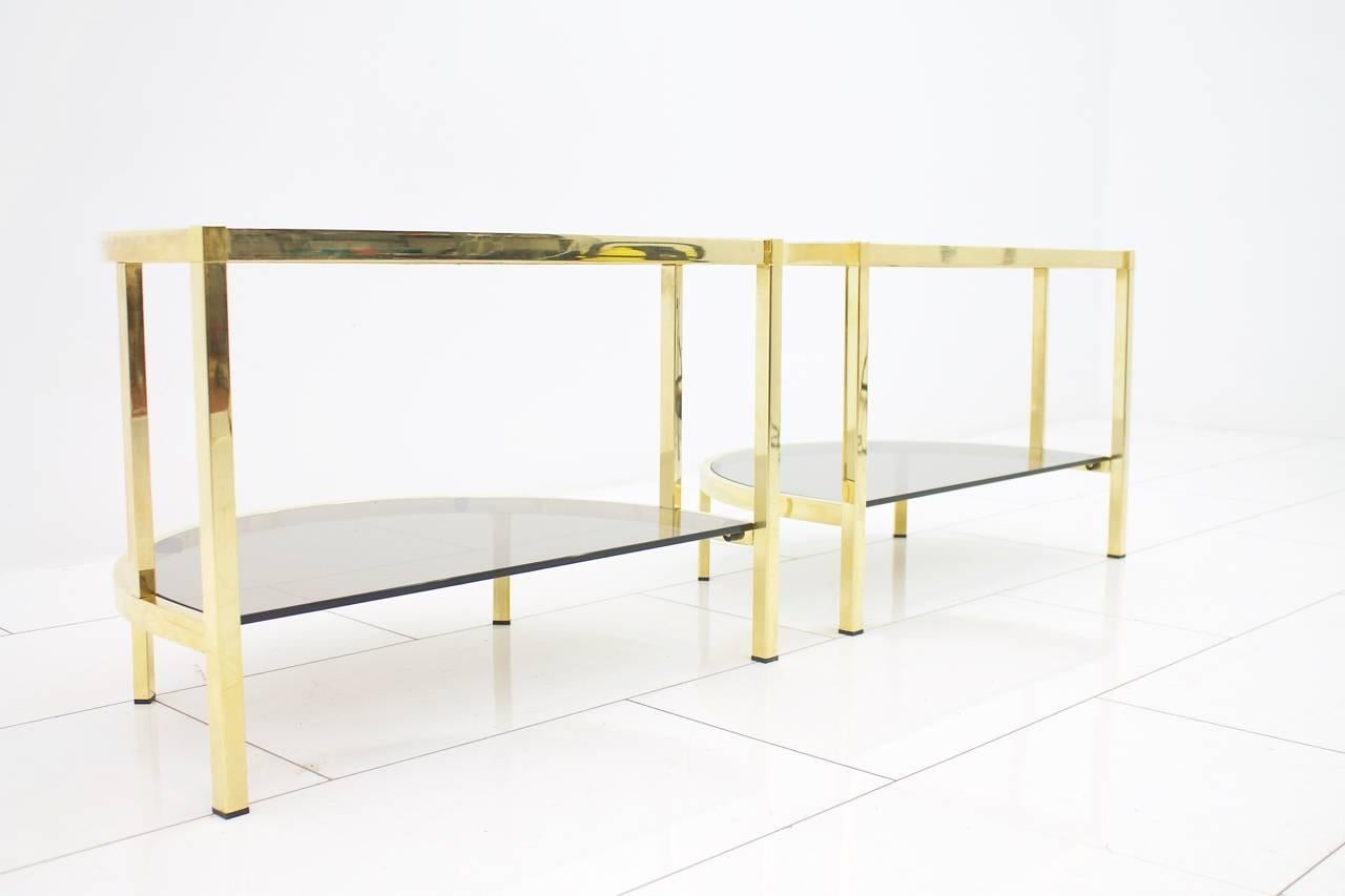 Late 20th Century Pair of Brass and Glass Bed Side Tables, 1970s