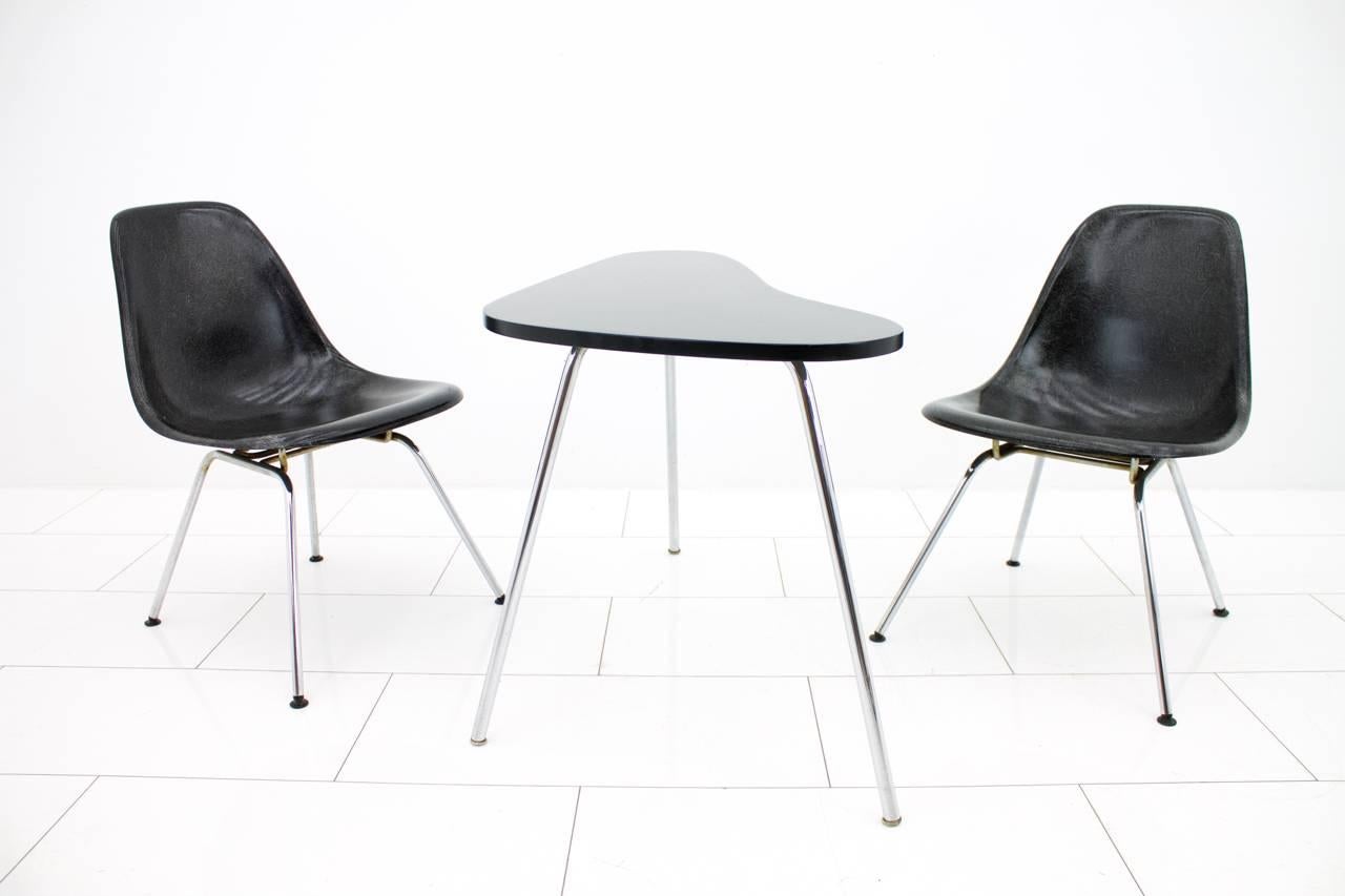 Pair of Black Fiberglass Side Chairs with Low H-Base by Charles & Ray Eames 1