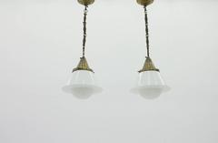 Rare Pair of Bauhaus Glass and Brass Pendants