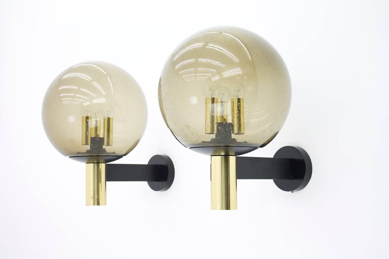 German Set of Four Limburg Wall Lights with Smoked Glass and Brass 1970s For Sale