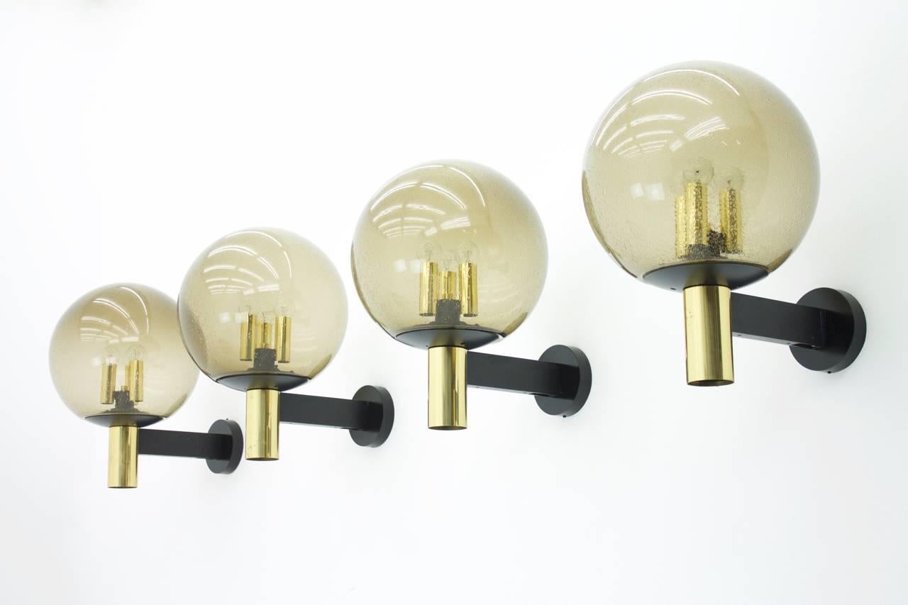 Metal Set of Four Limburg Wall Lights with Smoked Glass and Brass 1970s For Sale
