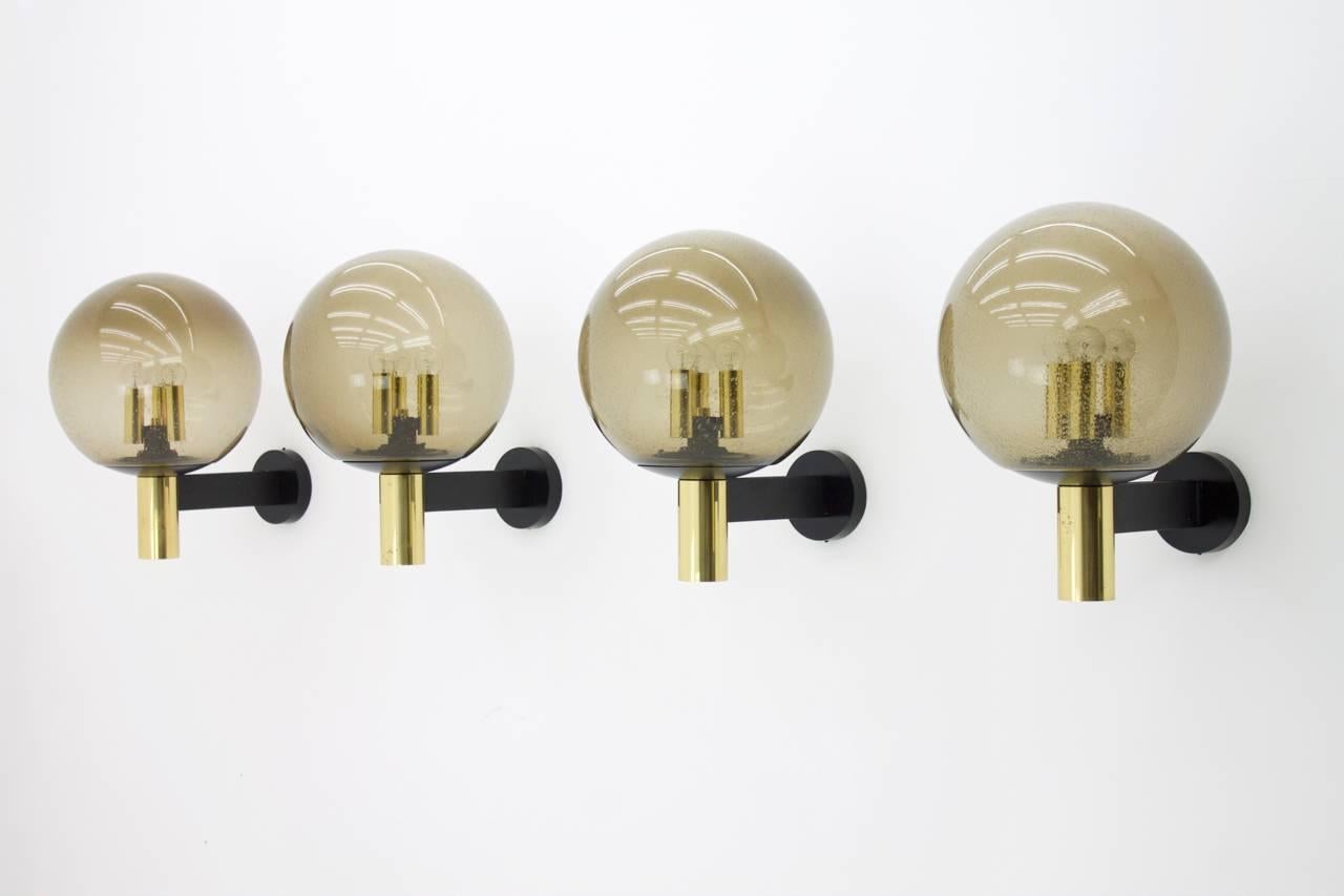Set of Four Limburg Wall Lights with Smoked Glass and Brass 1970s For Sale 1