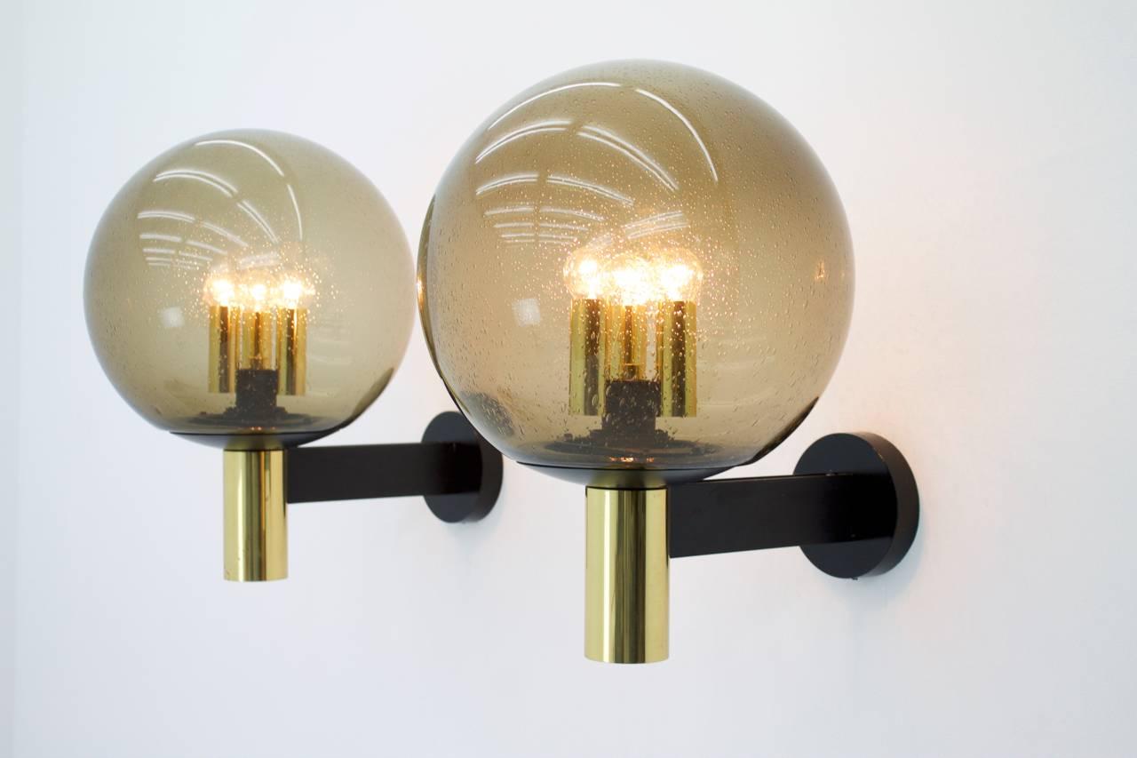 Set of Four Limburg Wall Lights with Smoked Glass and Brass 1970s In Good Condition For Sale In Frankfurt / Dreieich, DE