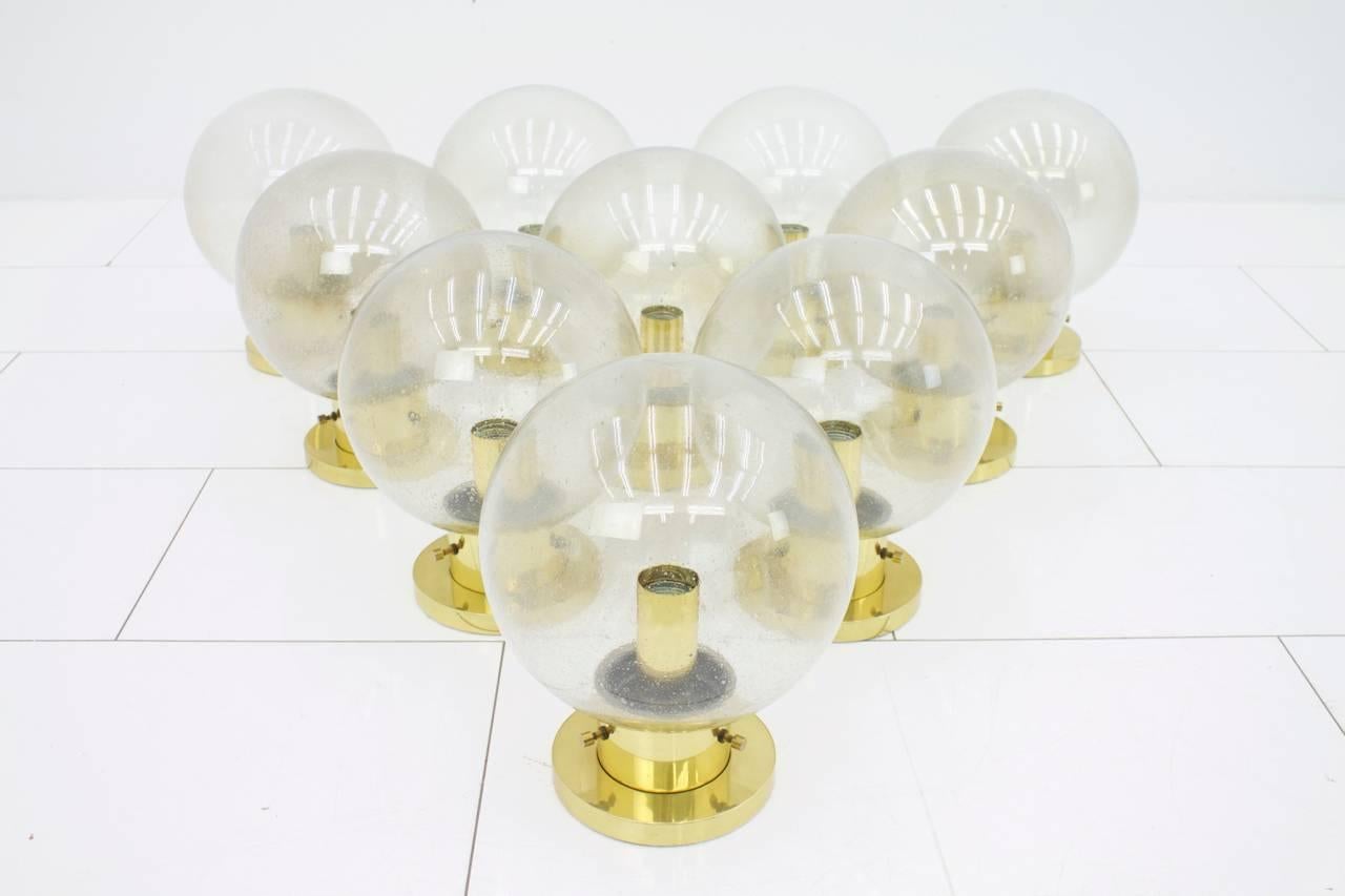 Vintage Wall Lights in Glass and Brass by Limburg 1960s In Good Condition For Sale In Frankfurt / Dreieich, DE