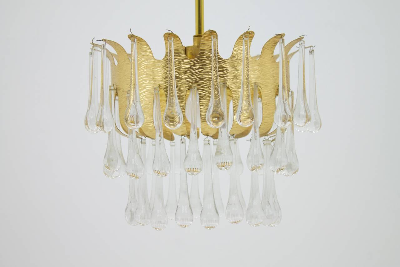 Ernst palme glass and gilded brass chandelier, Germany 1960s, Palwa.

Very good condition.

Worldwide shipping.