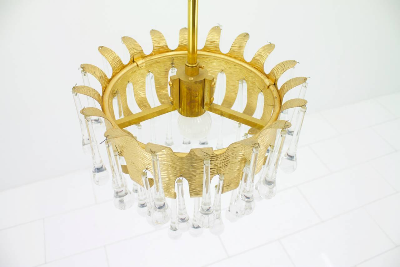 Gold Ernst Palme Glass and Gilded Brass Chandelier for Palme, Germany 1960s For Sale