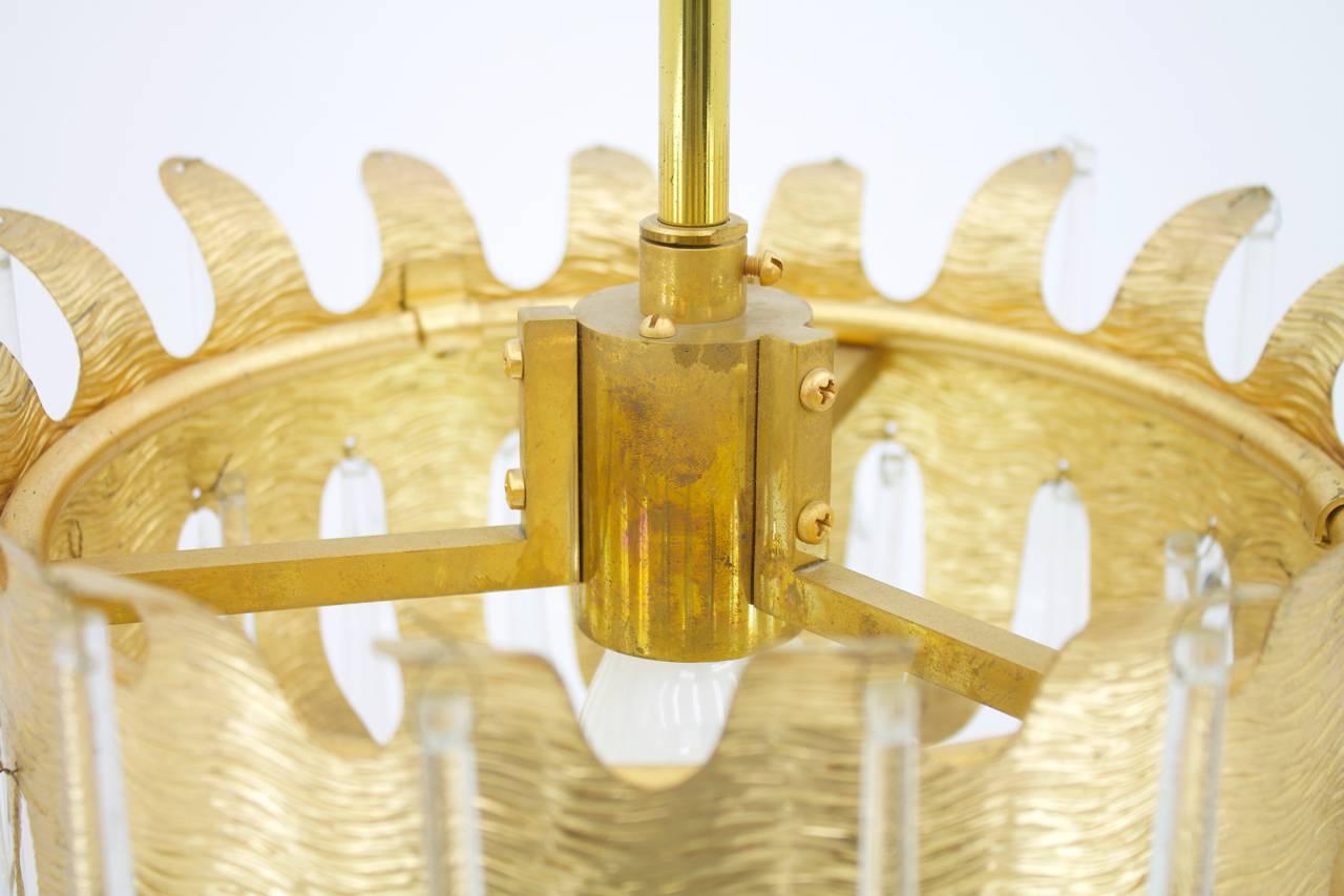 Ernst Palme Glass and Gilded Brass Chandelier for Palme, Germany 1960s For Sale 1