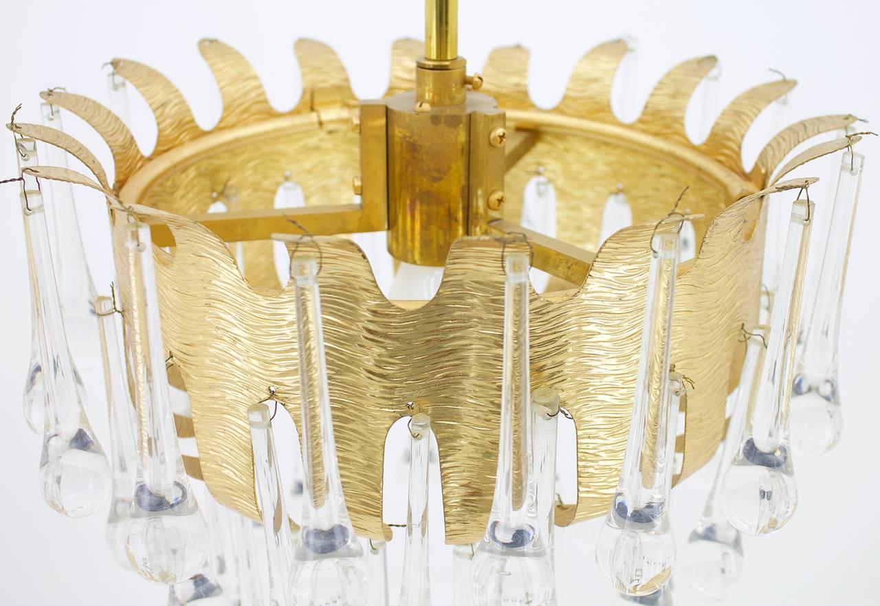 Mid-20th Century Ernst Palme Glass and Gilded Brass Chandelier for Palme, Germany 1960s For Sale