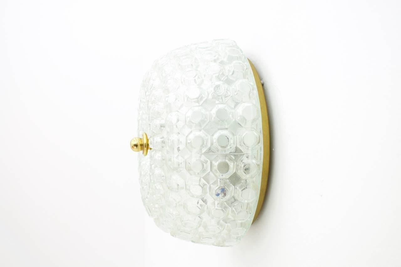 Glass and Brass Flush Mount or Wall Light by Limburg, Germany, 1960s In Good Condition In Frankfurt / Dreieich, DE