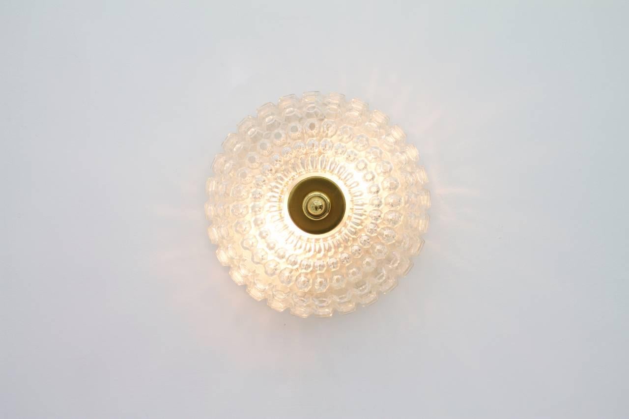 Glass and brass flush mount or wall light by Limburg, Germany, 1960s.

Very good condition.

Worldwide shipping.