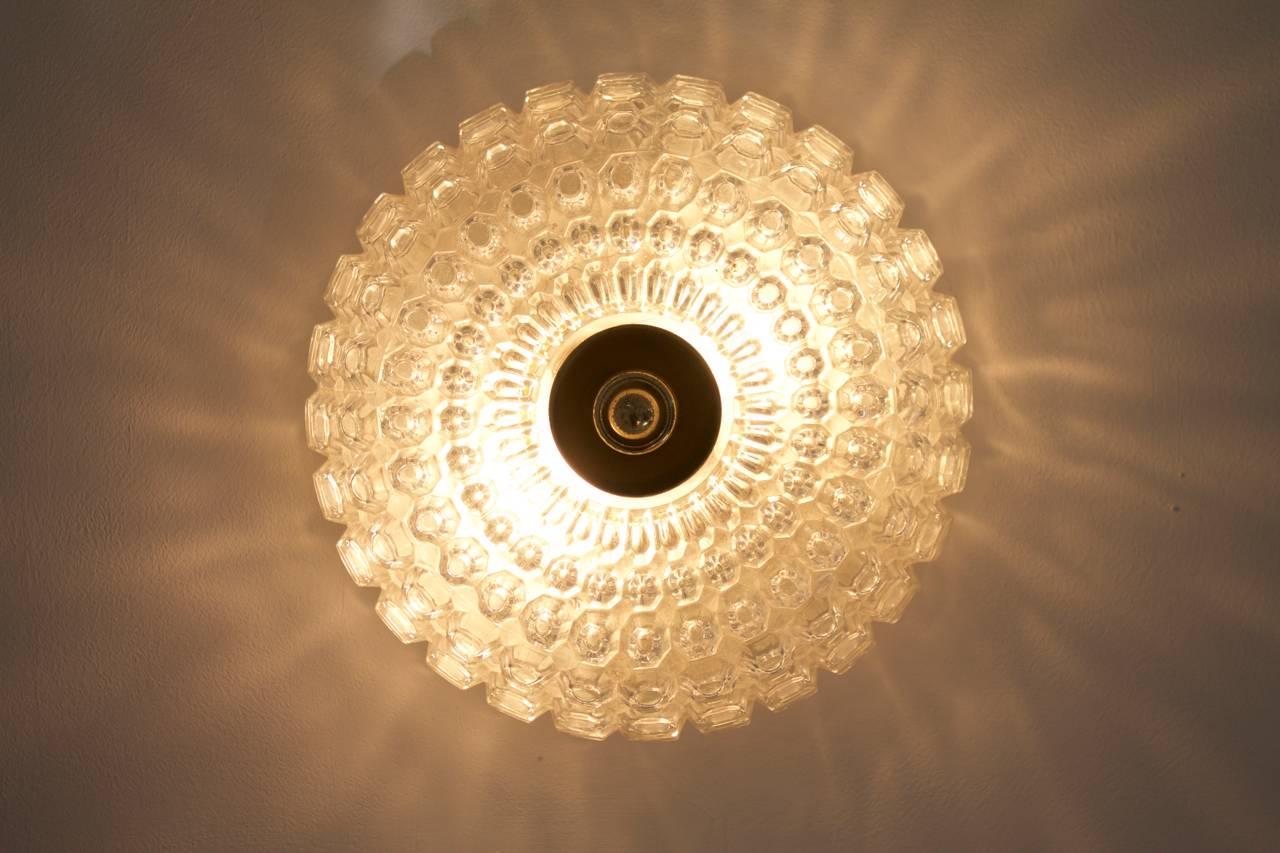 Mid-Century Modern Glass and Brass Flush Mount or Wall Light by Limburg, Germany, 1960s