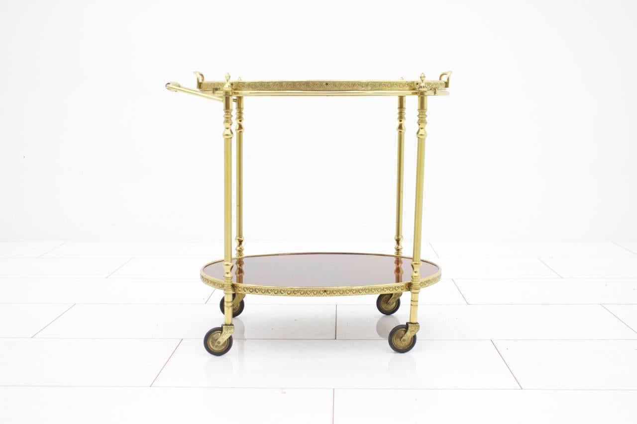 Mid-Century Modern Aldo Tura Bar Cart in Red Goatskin and Brass, Italy, 1960s