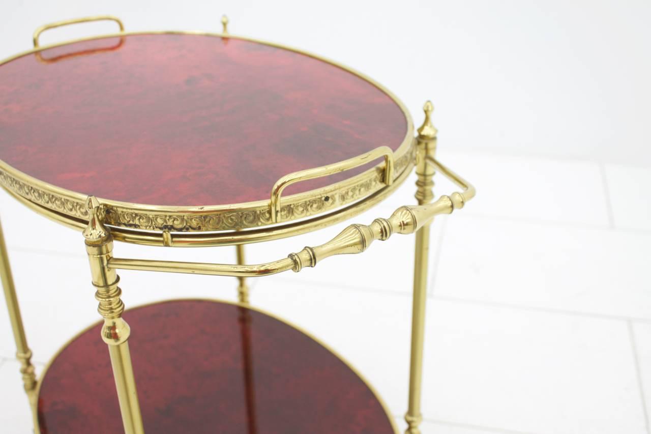 Aldo Tura Bar Cart in Red Goatskin and Brass, Italy, 1960s (Messing)
