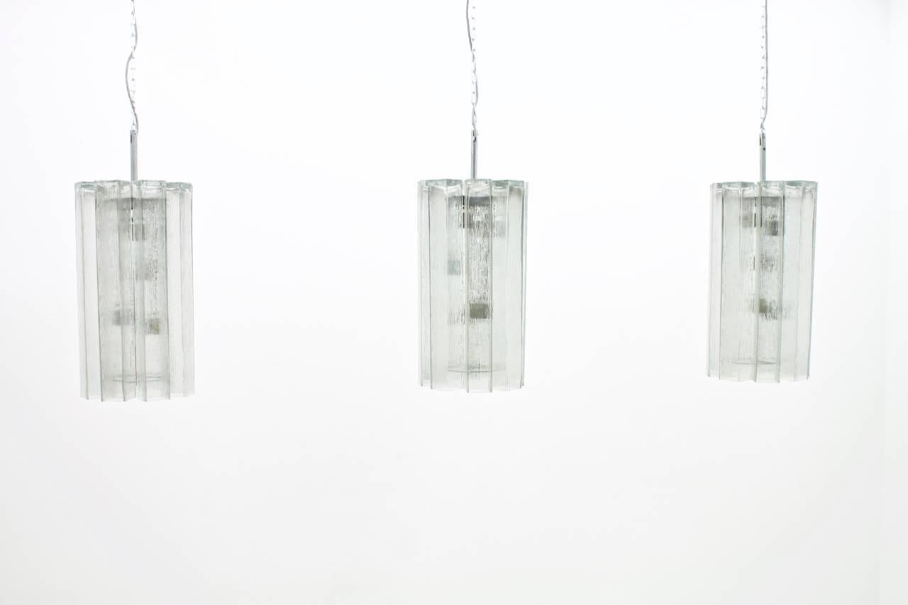 Mid-20th Century Large Doria Ice Glass Pendants Germany 1960s Chandelier For Sale