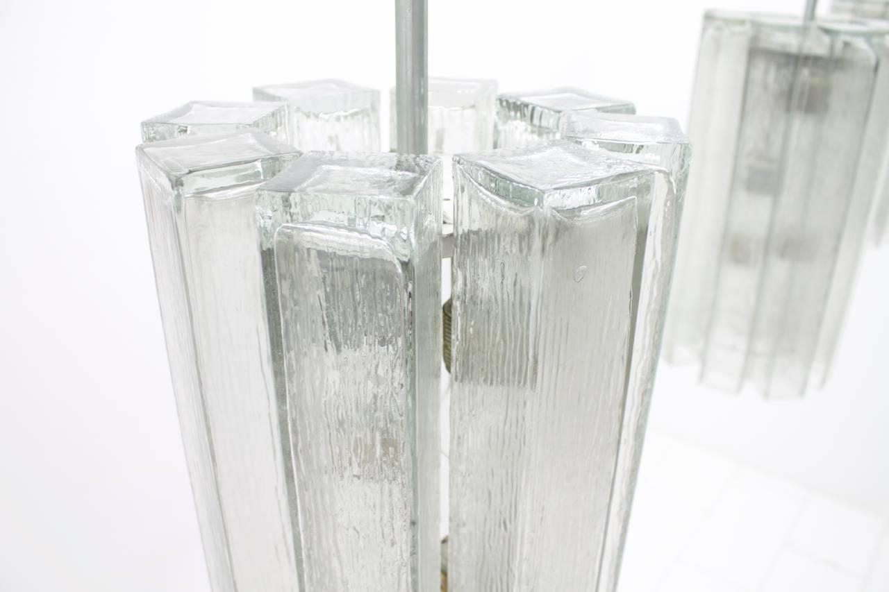 Large Doria Ice Glass Pendants Germany 1960s Chandelier In Good Condition For Sale In Frankfurt / Dreieich, DE