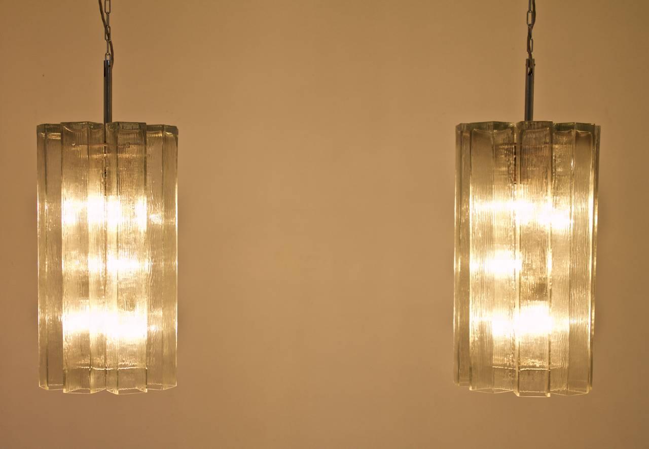 Large Doria Ice Glass Pendants Germany 1960s Chandelier For Sale 2