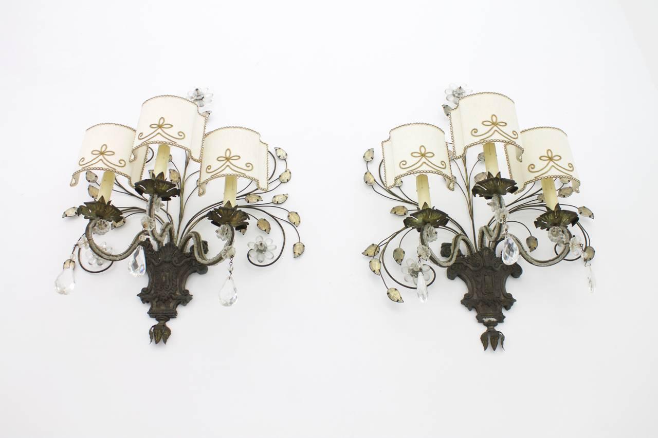 Mid-Century Modern Pair of Large Wall Sconces by Maison Bagues, France 1940 Lights For Sale