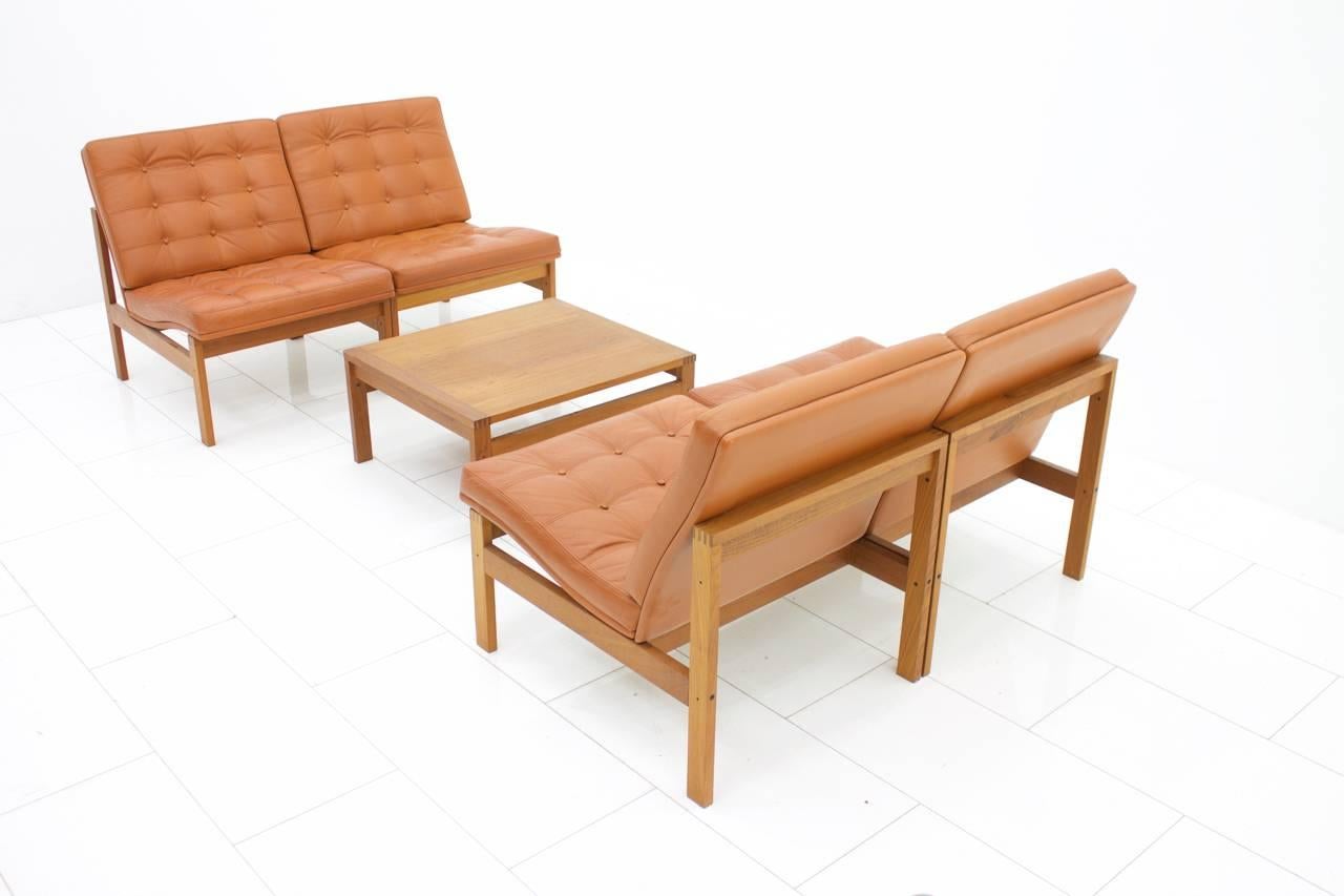 Leather Torben Lind and Ole Gjerlov Modular Seating Sofa Chairs for France & Son Denmark For Sale