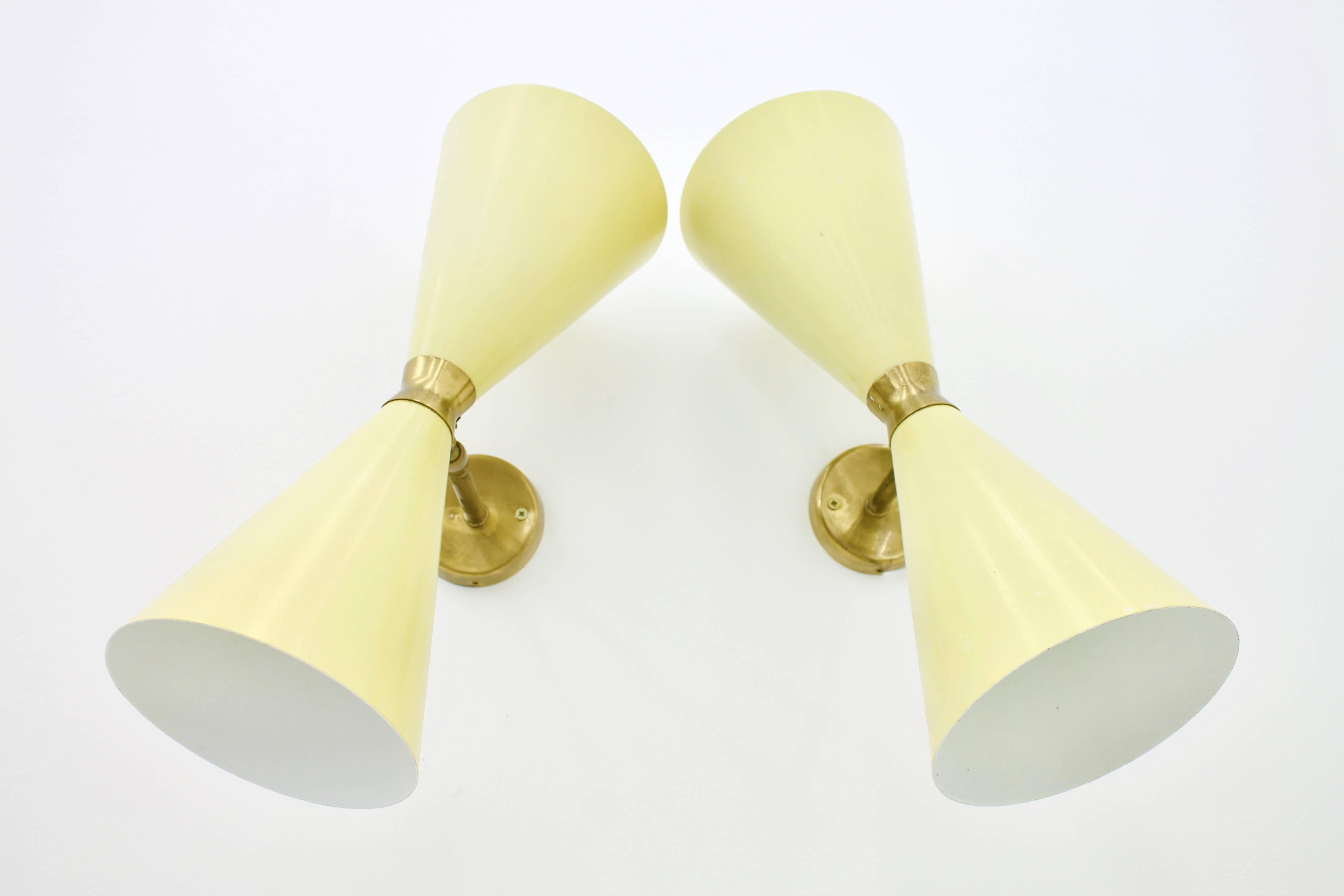 Mid-20th Century Pair of Large Diabolo Wall Lights, 1950s