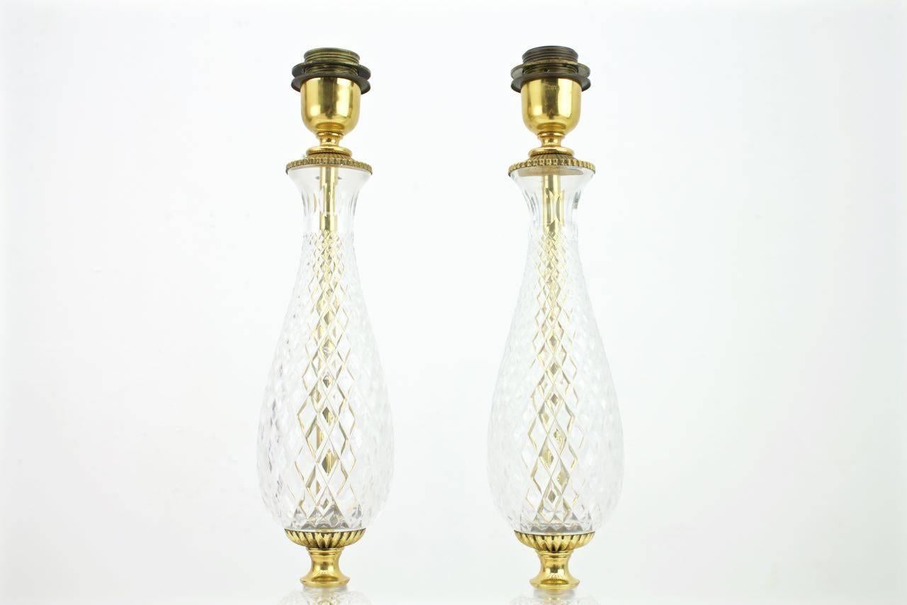 Pair of Elegant Textured Glass and Brass Table Lamps, 1960s For Sale 1