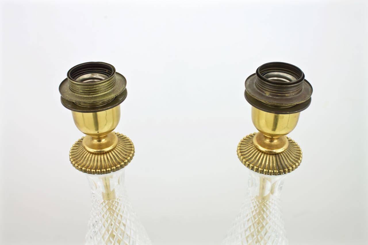 Pair of Elegant Textured Glass and Brass Table Lamps, 1960s For Sale 2