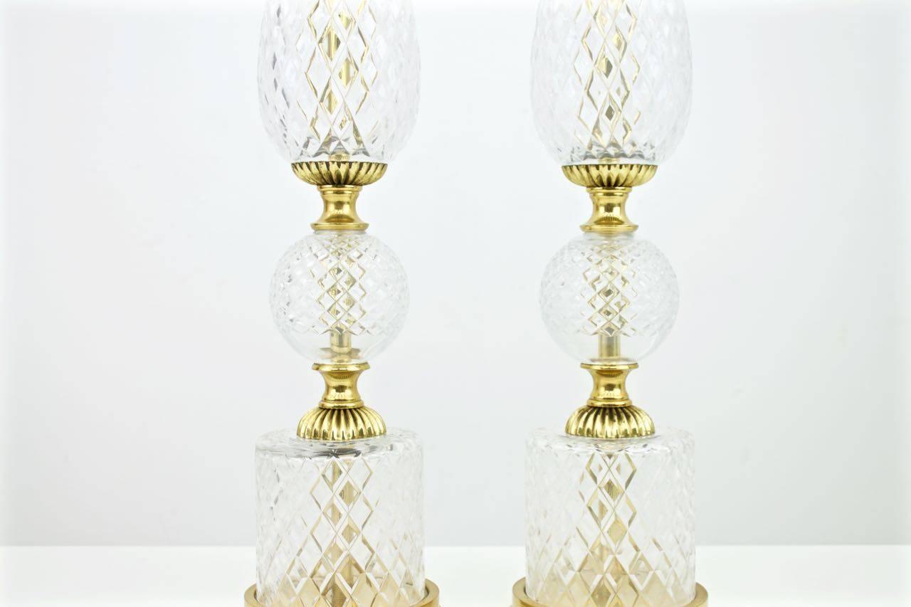 Pair of Elegant Textured Glass and Brass Table Lamps, 1960s In Good Condition For Sale In Frankfurt / Dreieich, DE