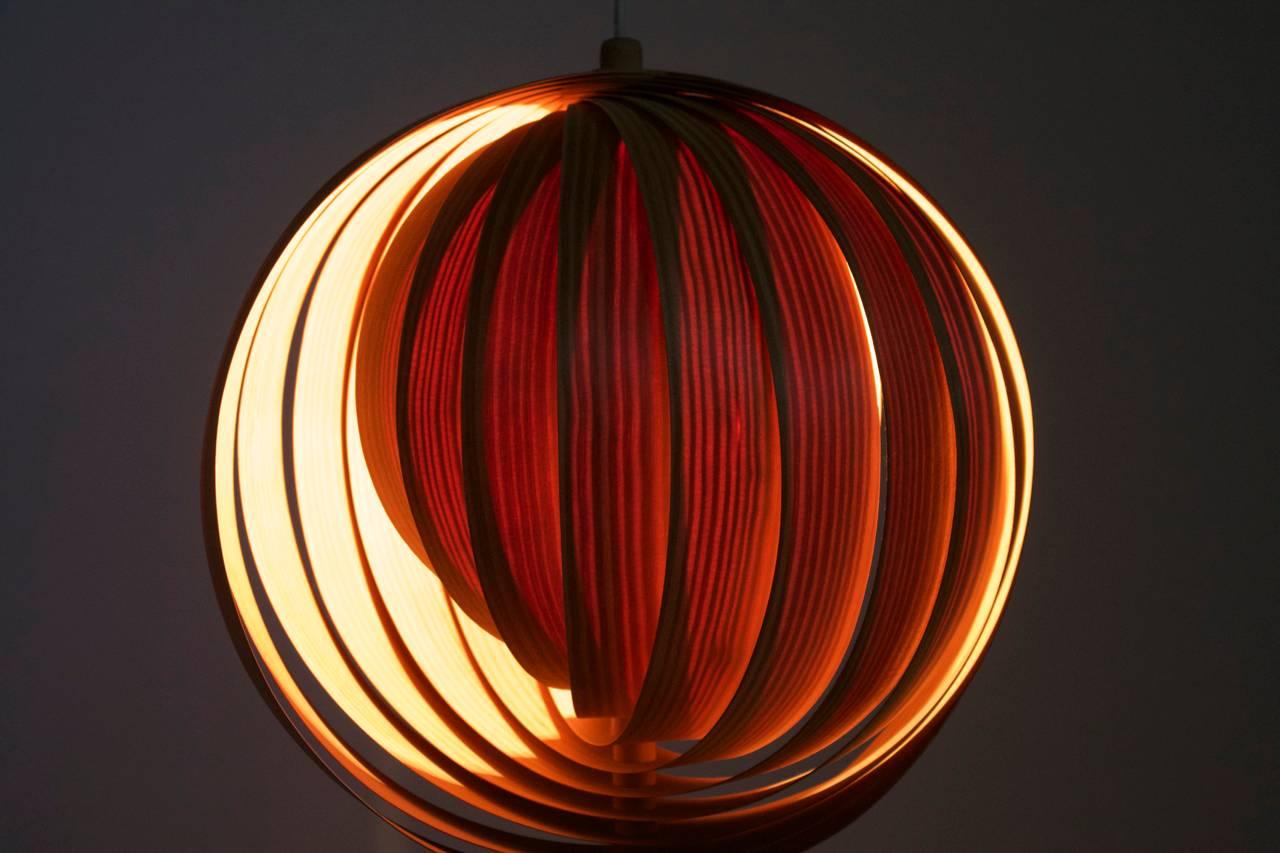Scandinavian Modern Hans-Agne Jakobsson Wood Moon Lamp, 1960s