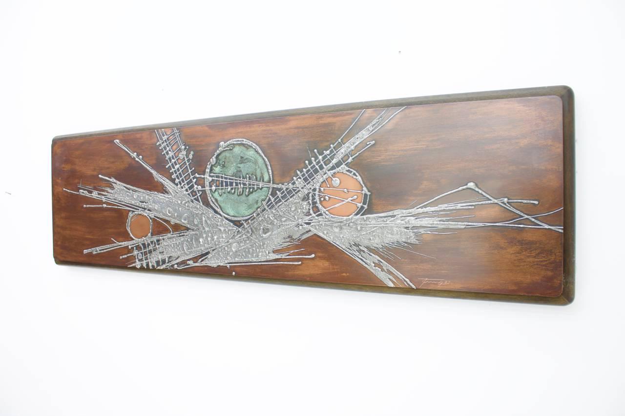 Mid-Century Modern Copper Panel Wall Sculpture Signed with Jung 78, Germany, 1970s For Sale